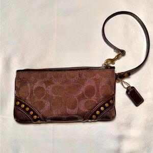 Preloved COACH brown wristlet cosmetic bag with Dust Cover